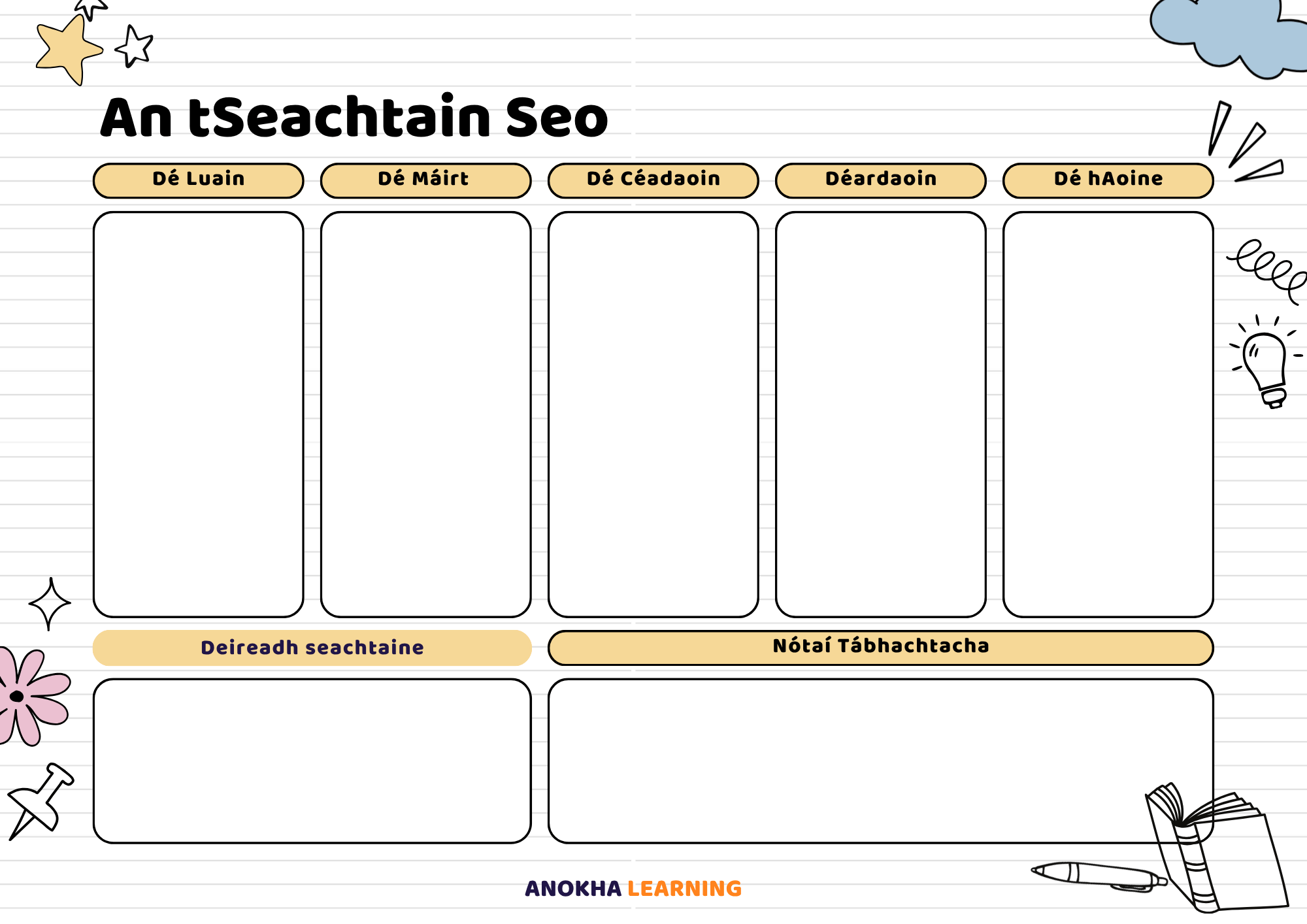 Preview of An tSeachtain Seo, a free Gaeilge weekly planner for primary teachers