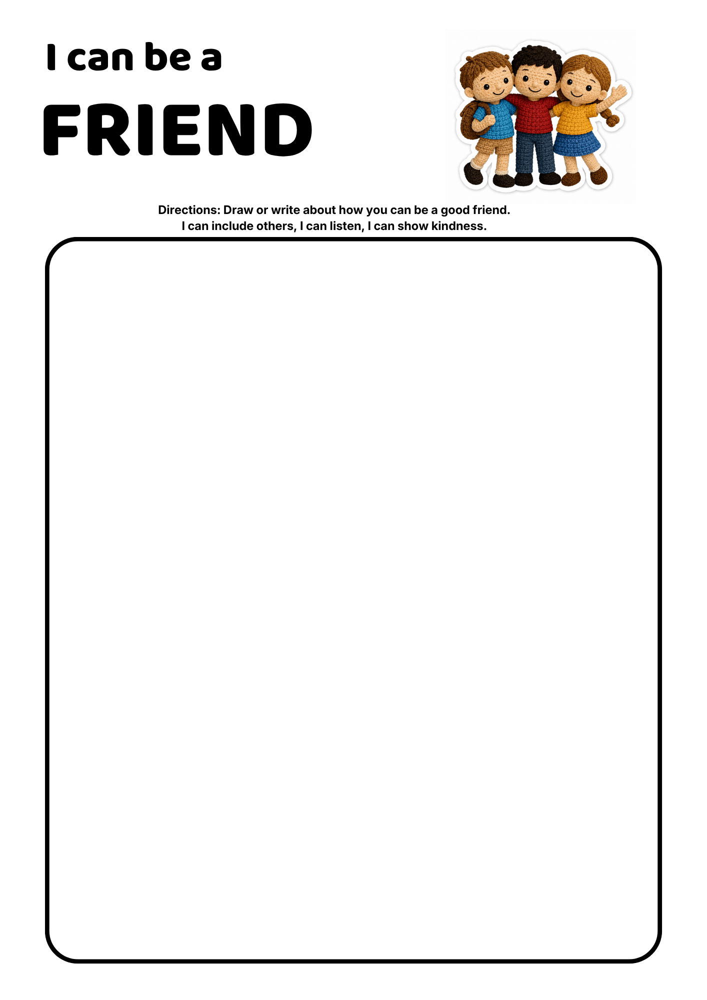 I Can Be a Friend printable friendship worksheet for primary school children