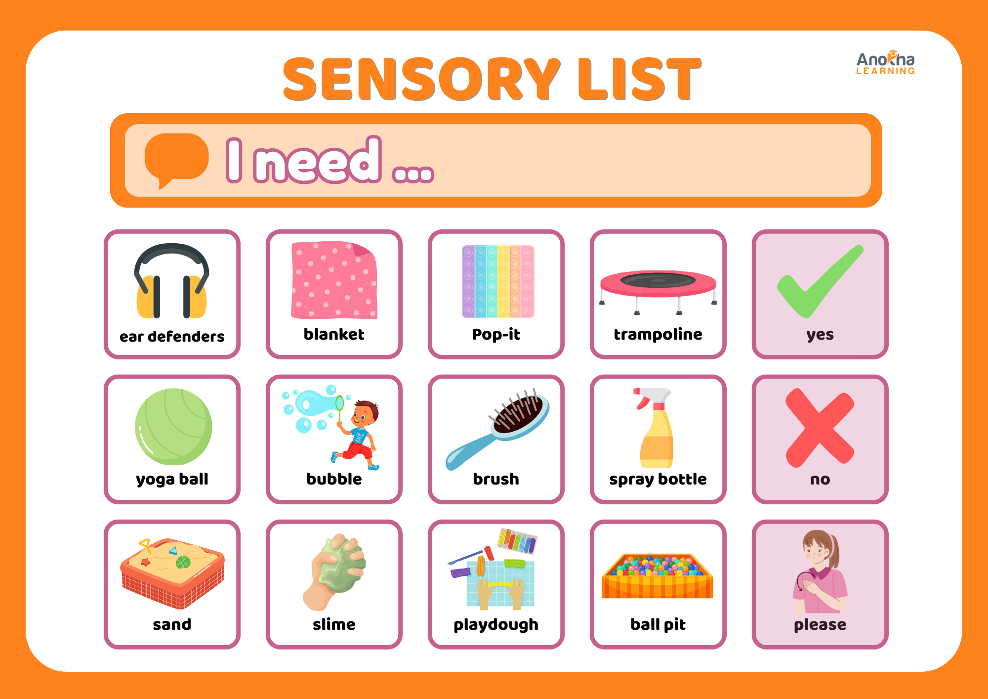 Sensory Choice Board I Need preview