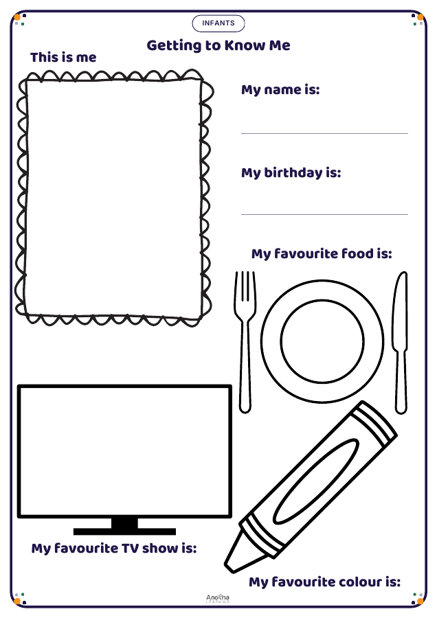 Preview of the Getting to Know Me printable for Junior and Senior Infants