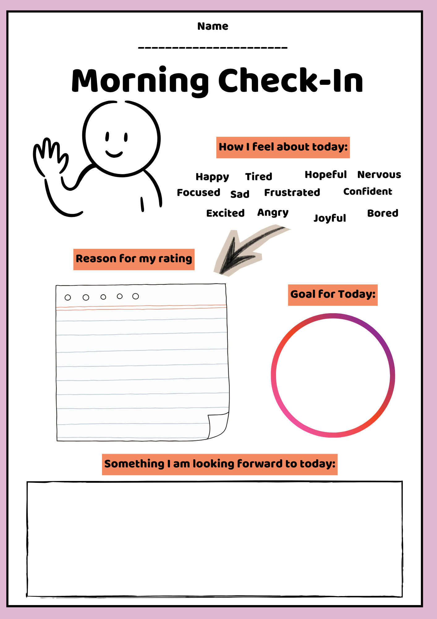 Morning Check-In Worksheet printable preview &ndash; Anokha Learning