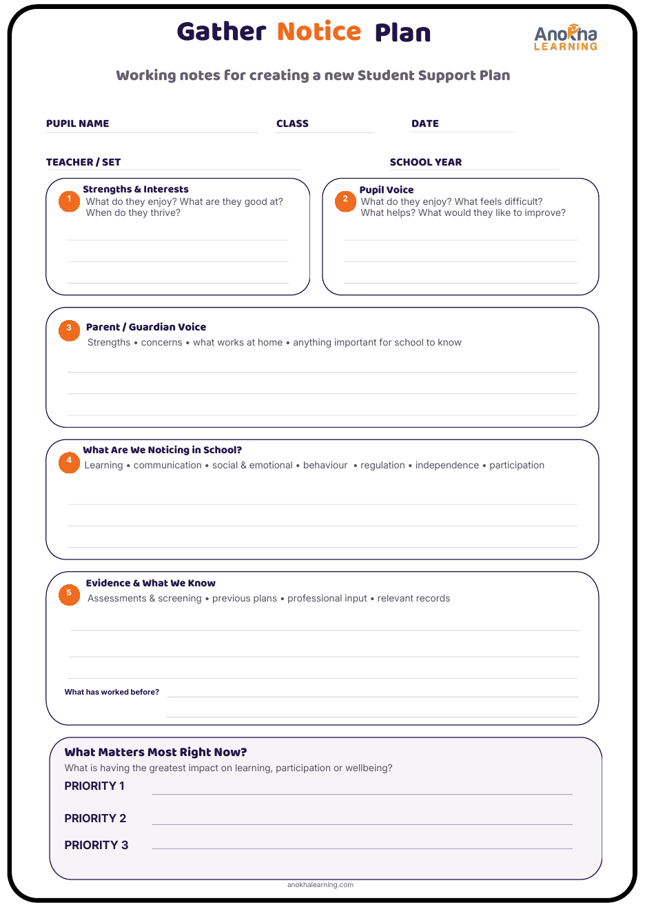 Preview of the SSP Planning Worksheet, a free editable Student Support Plan planning page