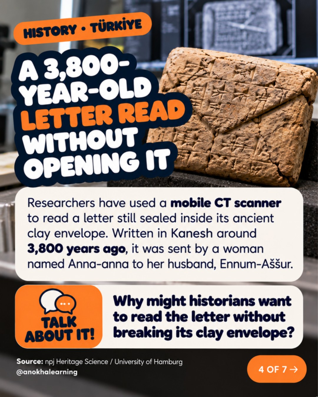 Ancient clay letter in a clay envelope with the story A 3,800-Year-Old Letter Read Without Opening It and a Talk About It question